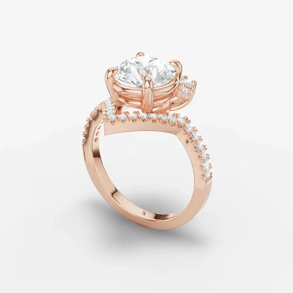 Certified 2 carat Lab Grown Diamond Round Cut Unique, Art Deco, Side Stone Engagement Ring in 14K Rose Gold-Tiara