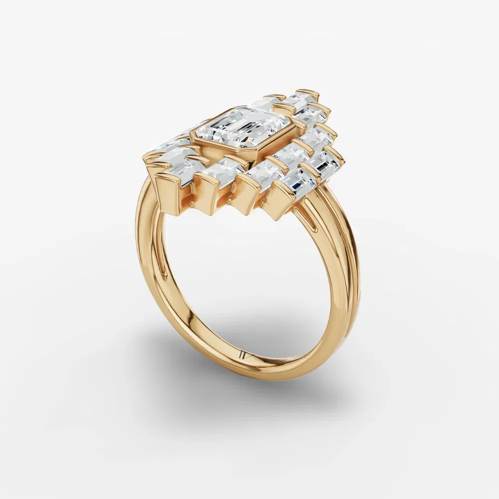 Certified 1 carat Lab Grown Diamond Emerald Cut Baguette, Bezel, Art Deco Engagement Ring in 14K Yellow Gold-Kryst