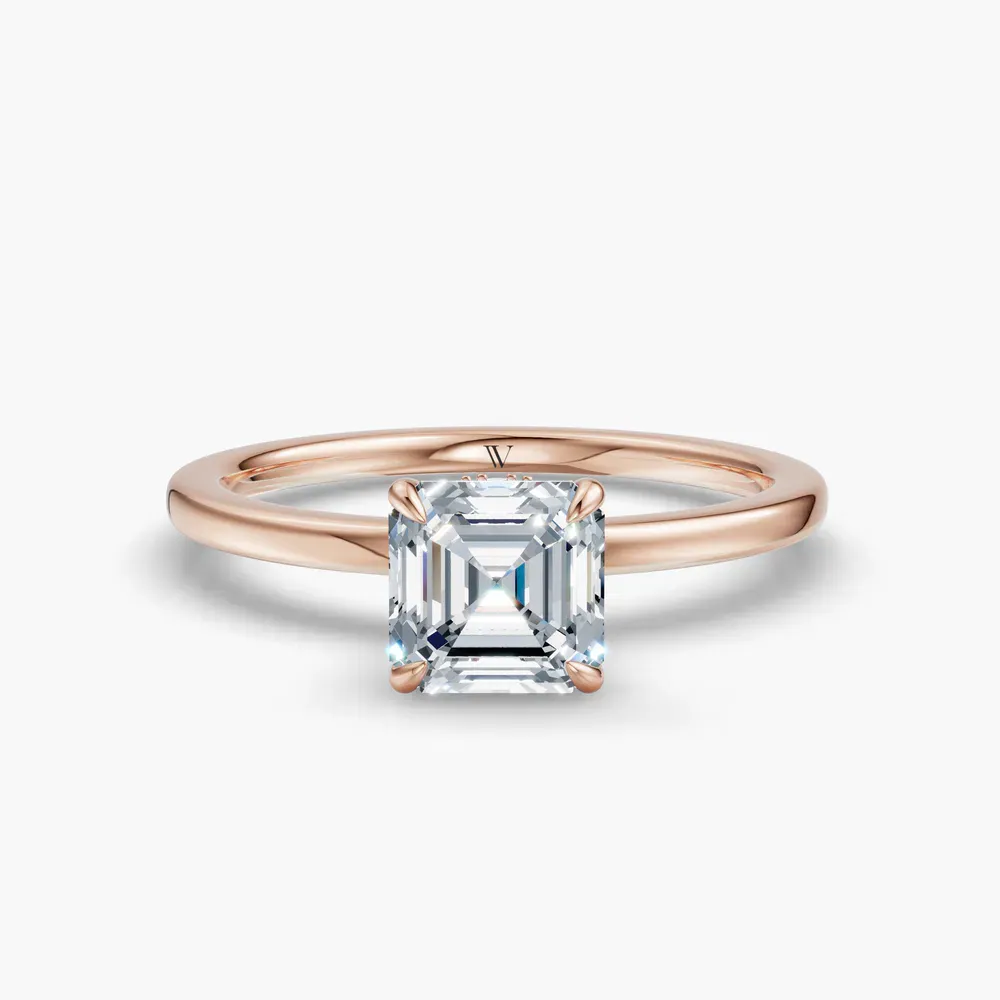 Certified 1 carat Lab Grown Diamond Asscher Cut Hidden Halo Engagement Ring in 14K Rose Gold-Helia