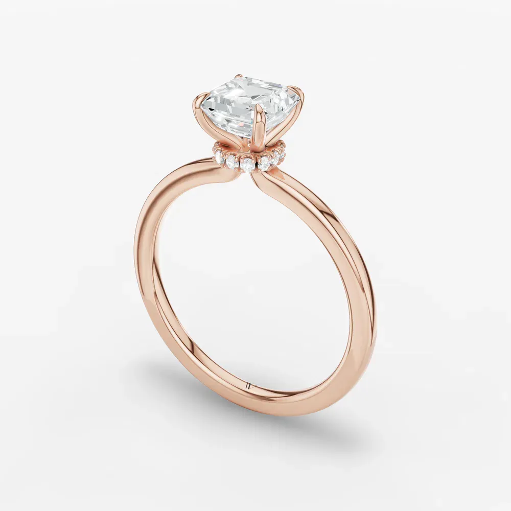 Certified 1 carat Lab Grown Diamond Asscher Cut Hidden Halo Engagement Ring in 14K Rose Gold-Helia