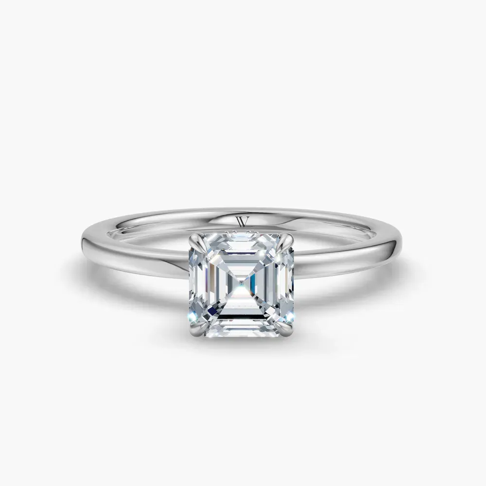 Certified 1 carat Lab Grown Diamond Asscher Cut Hidden Halo Engagement Ring in 14K White Gold-Helia