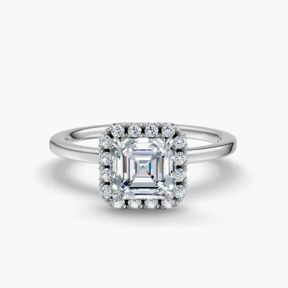 Certified 1 carat Lab Grown Diamond Asscher Cut Halo, Hidden Halo Engagement Ring in 14K White Gold-Elite Noctil