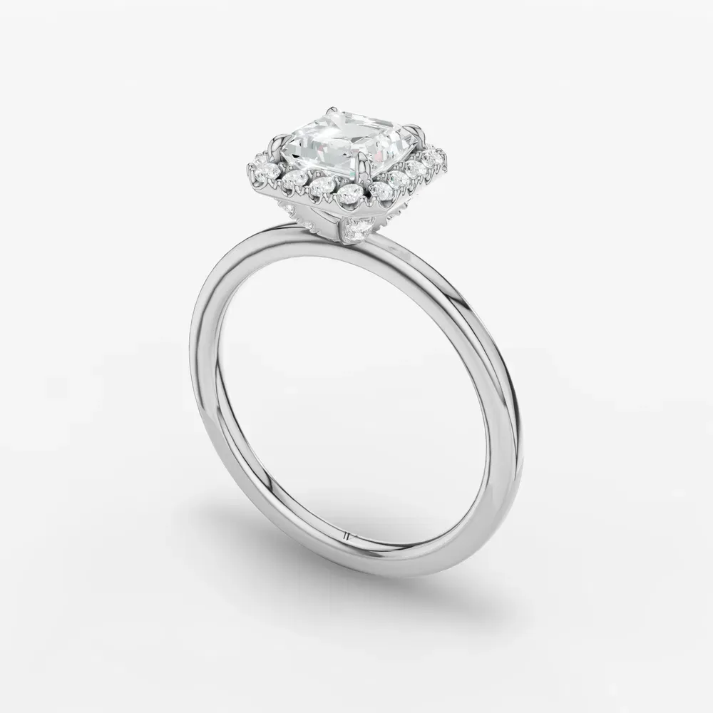 Certified 1 carat Lab Grown Diamond Asscher Cut Halo, Hidden Halo Engagement Ring in 14K White Gold-Elite Noctil