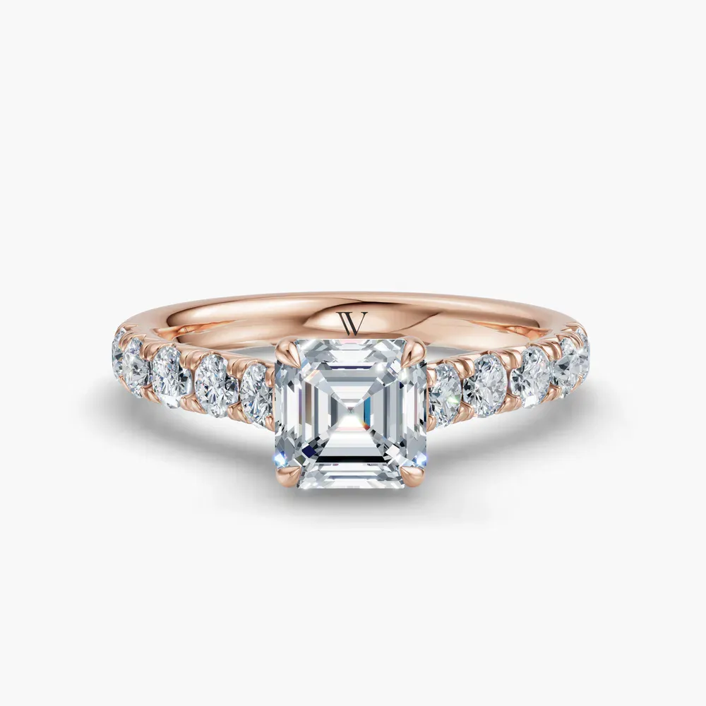 Certified 1 carat Lab Grown Diamond Asscher Cut Pavé, Cathedral, Low profile Engagement Ring in 14K Rose Gold-Israfil