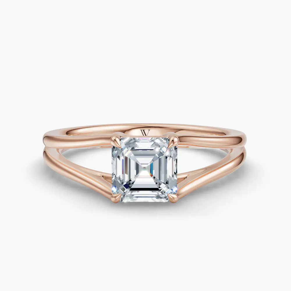 Certified 1 carat Lab Grown Diamond Asscher Cut Split Shank, Solitaire, Low profile Engagement Ring in 14K Rose Gold-Wraith