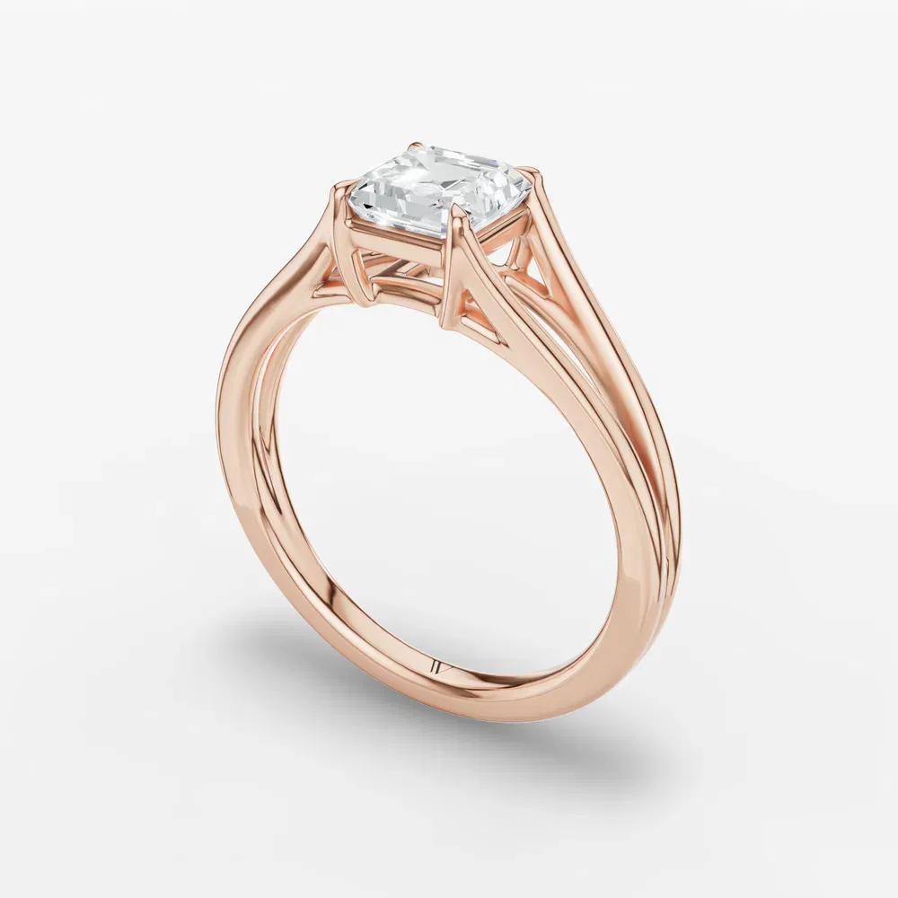 Certified 1 carat Lab Grown Diamond Asscher Cut Split Shank, Solitaire, Low profile Engagement Ring in 14K Rose Gold-Wraith