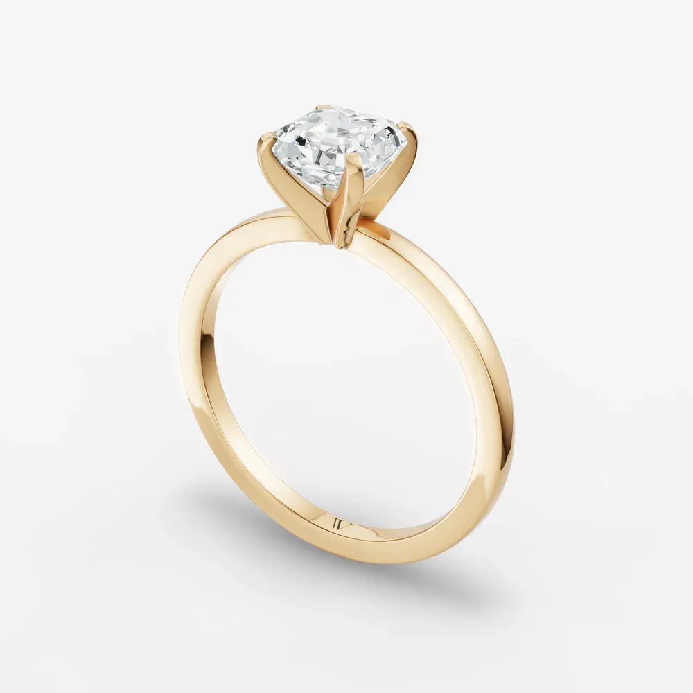 Certified 1 carat Lab Grown Diamond Asscher Cut Solitaire, Classic, Simple Engagement Ring in 14K Yellow Gold-Cara