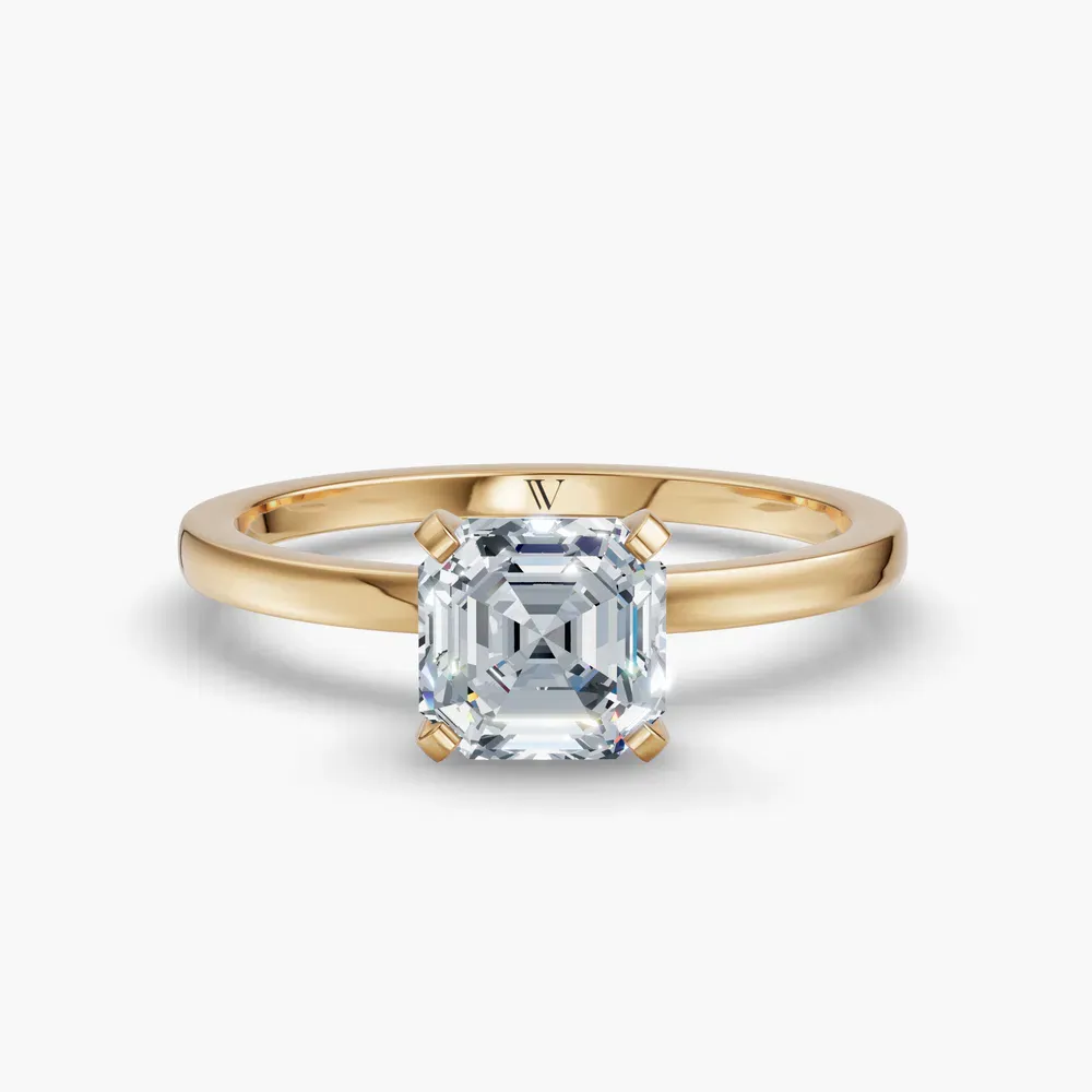Certified 1 carat Lab Grown Diamond Asscher Cut Solitaire, Classic, Simple Engagement Ring in 14K Yellow Gold-Cara