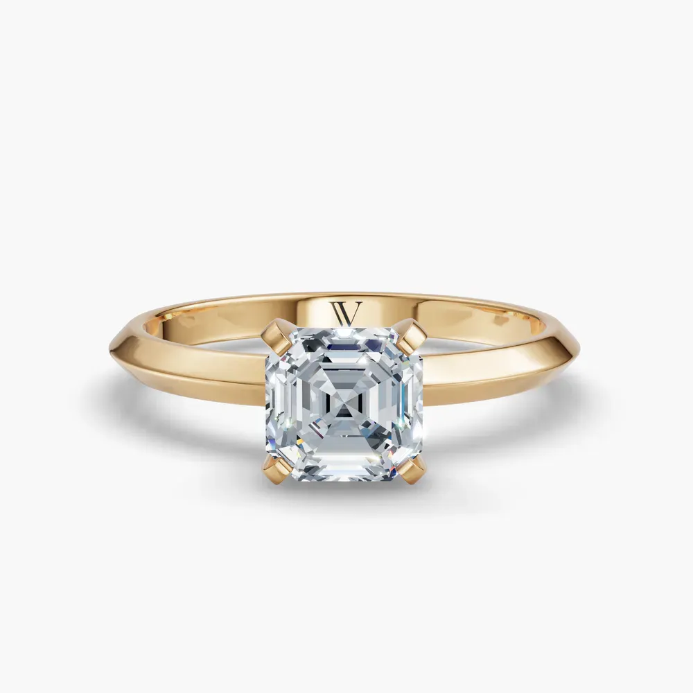 Certified 1 carat Lab Grown Diamond Asscher Cut Solitaire, Classic, Simple Engagement Ring in 14K Yellow Gold-Sylun
