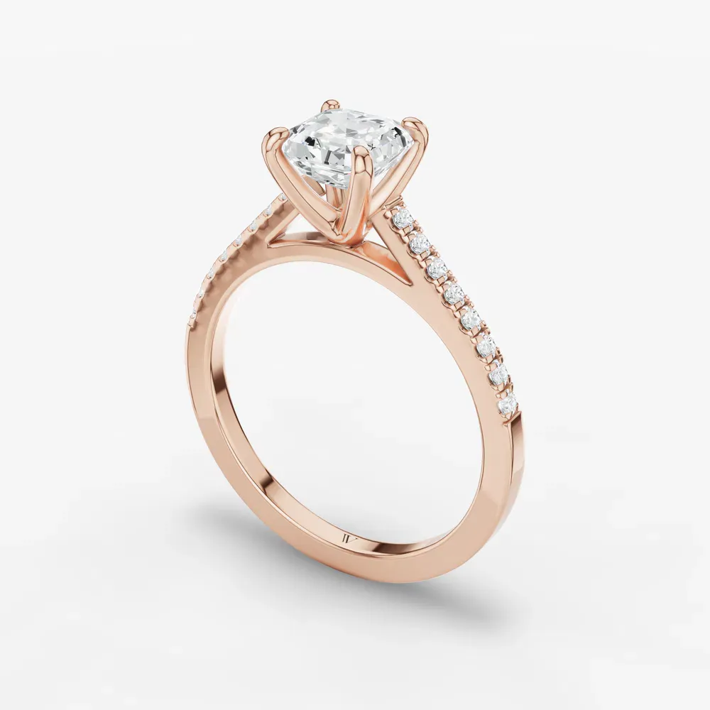 Certified 1 carat Lab Grown Diamond Asscher Cut Pavé, Cathedral Engagement Ring in 14K Rose Gold-Zirellun