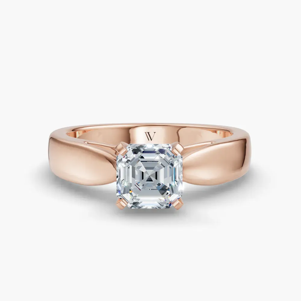 Certified 1 carat Lab Grown Diamond Asscher Cut Solitaire, Cathedral Engagement Ring in 14K Rose Gold-Arlo