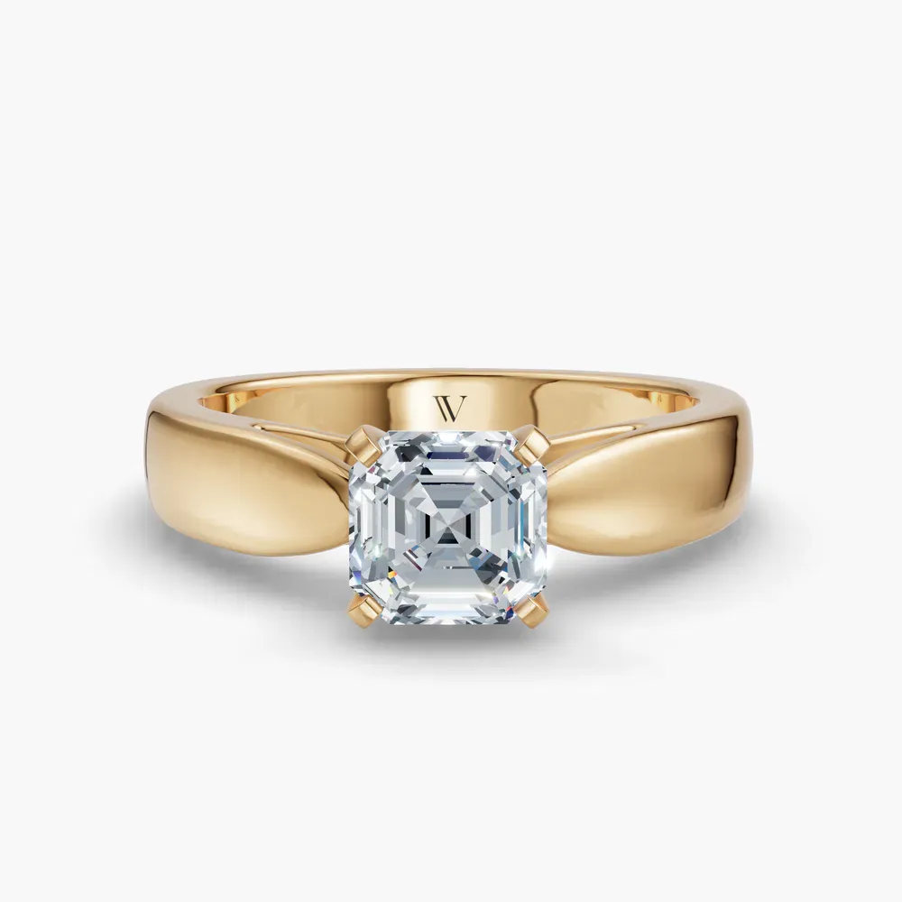 Certified 1 carat Lab Grown Diamond Asscher Cut Solitaire, Cathedral Engagement Ring in 14K Yellow Gold-Arlo