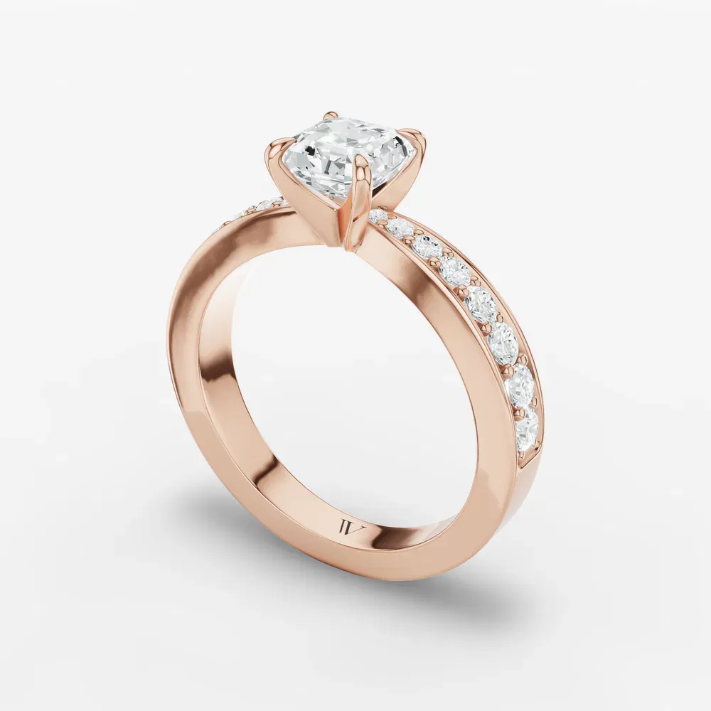 Certified 1 carat Lab Grown Diamond Asscher Cut Pavé, Channel Set, Classic Engagement Ring in 14K Rose Gold-Kaelis