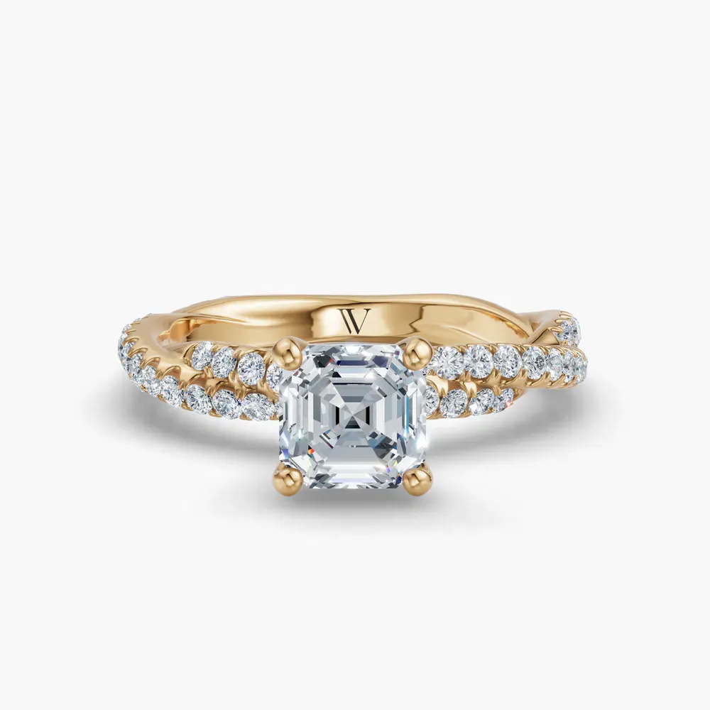 Certified 1 carat Lab Grown Diamond Asscher Cut Pavé, Twist Engagement Ring in 14K Yellow Gold-Alva