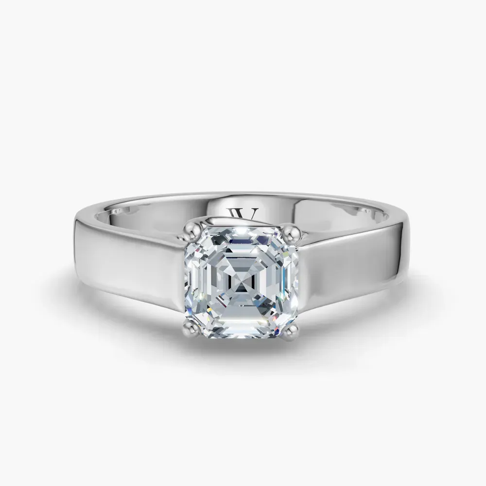 Certified 1 carat Lab Grown Diamond Asscher Cut Solitaire, Cathedral Engagement Ring in 14K White Gold-Grion