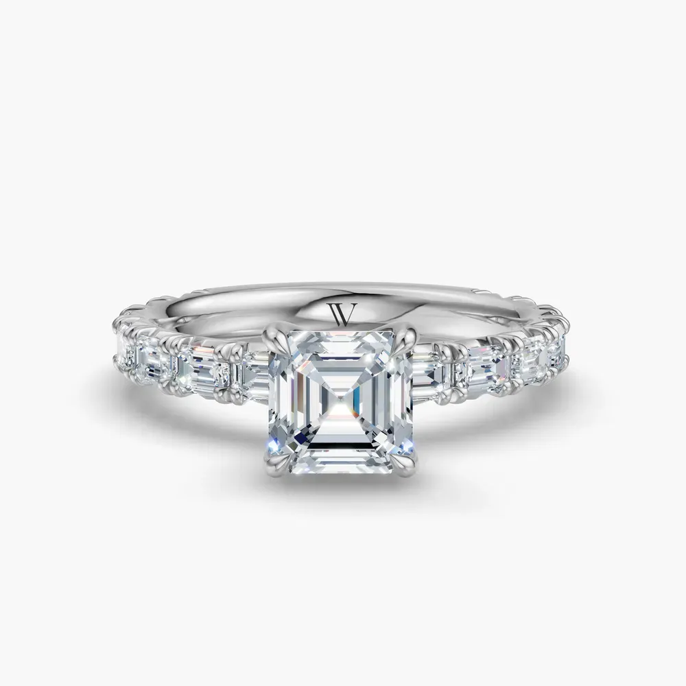 Certified 1 carat Lab Grown Diamond Asscher Cut Pavé, Classic, Simple Engagement Ring in 14K White Gold-Jocelyn