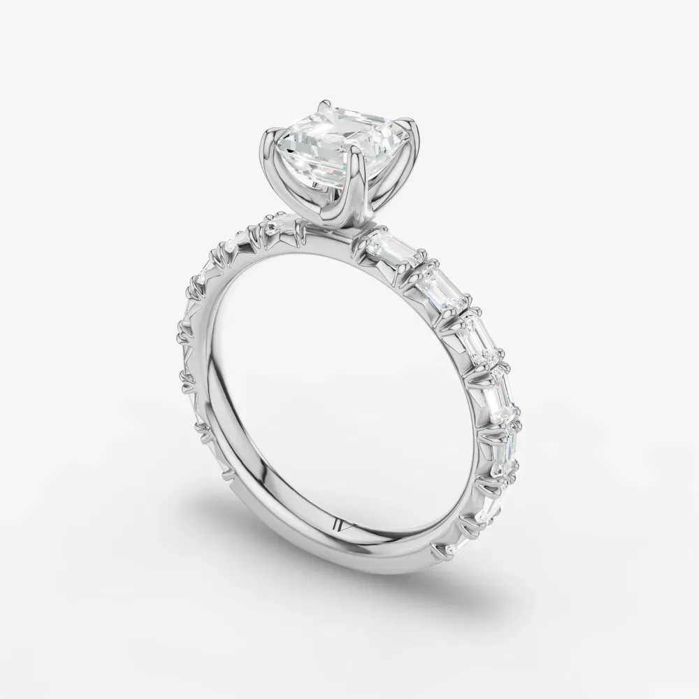 Certified 1 carat Lab Grown Diamond Asscher Cut Pavé, Classic, Simple Engagement Ring in 14K White Gold-Jocelyn