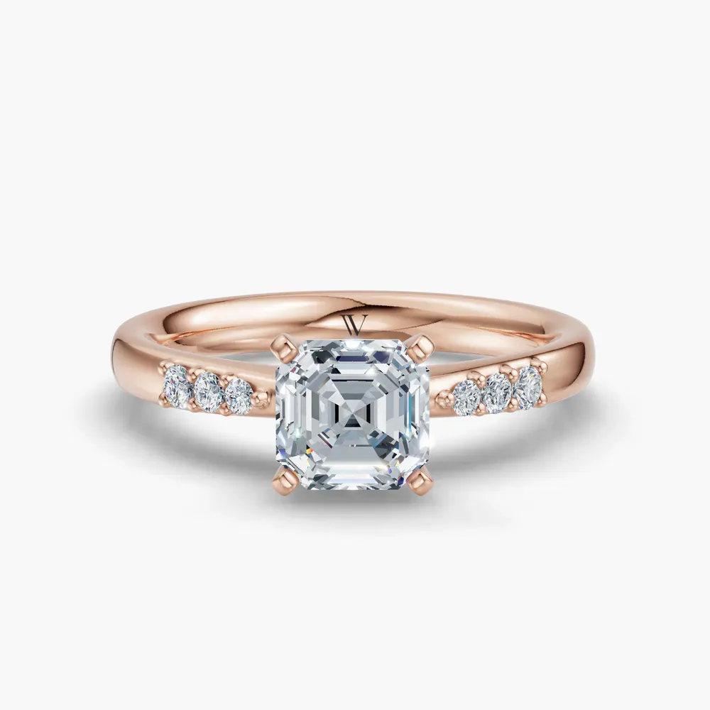 Certified 1 carat Lab Grown Diamond Asscher Cut Side Stone Engagement Ring in 14K Rose Gold-Jubatu