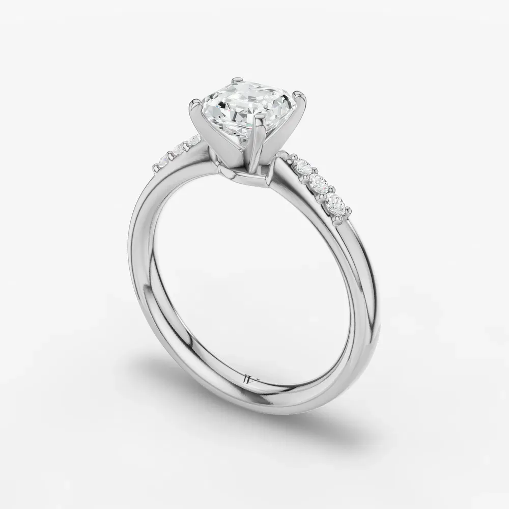 Certified 1 carat Lab Grown Diamond Asscher Cut Side Stone Engagement Ring in 14K White Gold-Jubatu