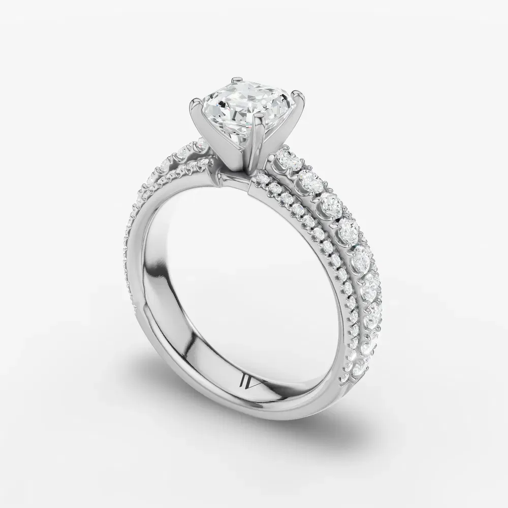 Certified 1 carat Lab Grown Diamond Asscher Cut Pavé Engagement Ring in 14K White Gold-Riven