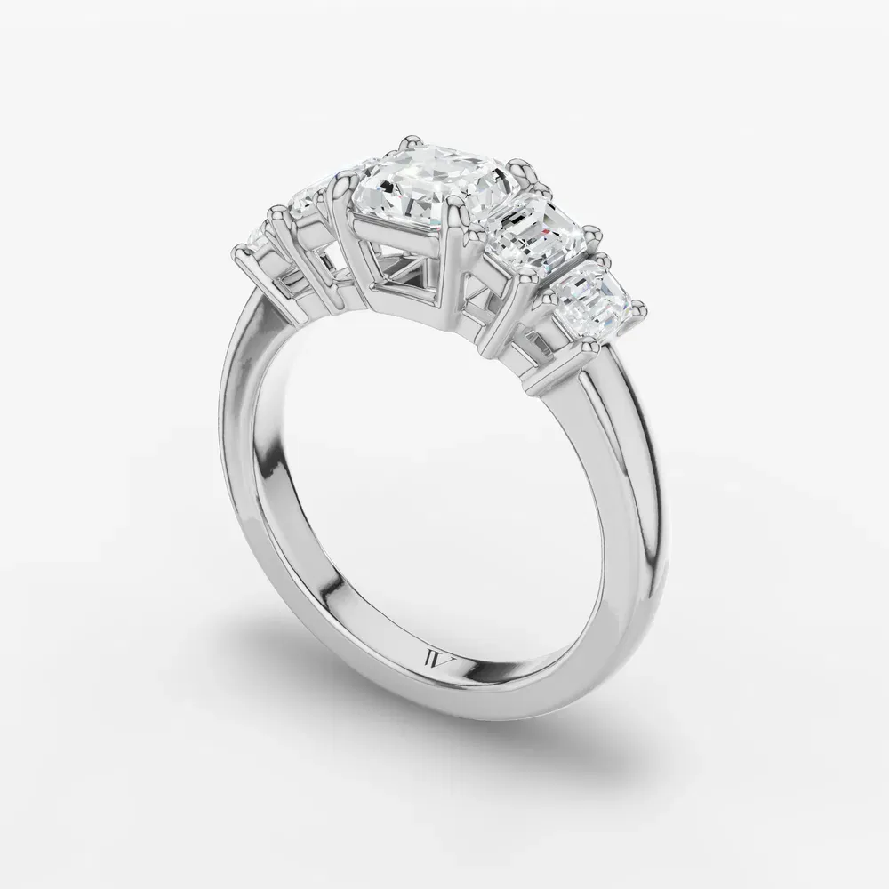 Certified 1 carat Lab Grown Diamond Asscher Cut Five Stone, Side Stone Engagement Ring in 14K White Gold-Osvh