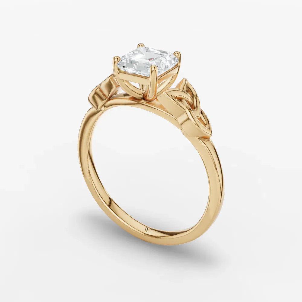Certified 1 carat Lab Grown Diamond Asscher Cut Solitaire, Cathedral, Celtic Engagement Ring in 14K Yellow Gold-Vire