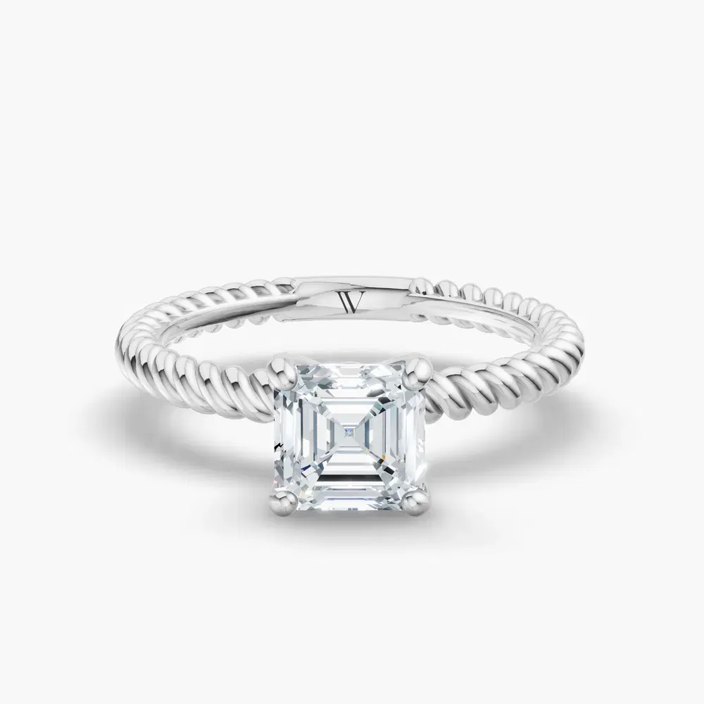 Certified 1 carat Lab Grown Diamond Asscher Cut Solitaire, Twist, Vintage Engagement Ring in 14K White Gold-Liray