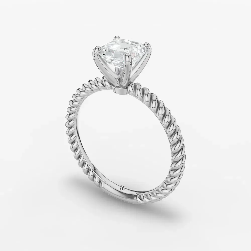 Certified 1 carat Lab Grown Diamond Asscher Cut Solitaire, Twist, Vintage Engagement Ring in 14K White Gold-Liray