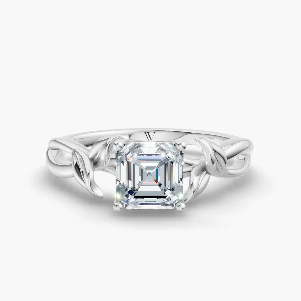 Certified 1 carat Lab Grown Diamond Asscher Cut Solitaire, Vintage, Split Shank Engagement Ring in 14K White Gold-Mirel