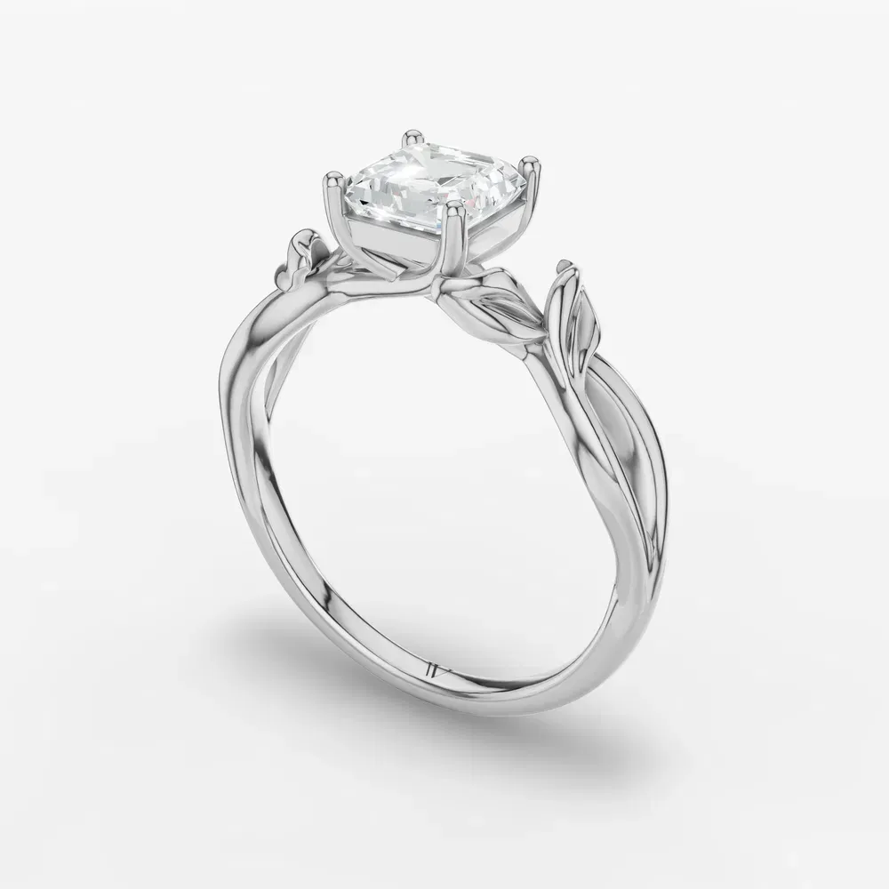 Certified 1 carat Lab Grown Diamond Asscher Cut Solitaire, Vintage, Split Shank Engagement Ring in 14K White Gold-Mirel
