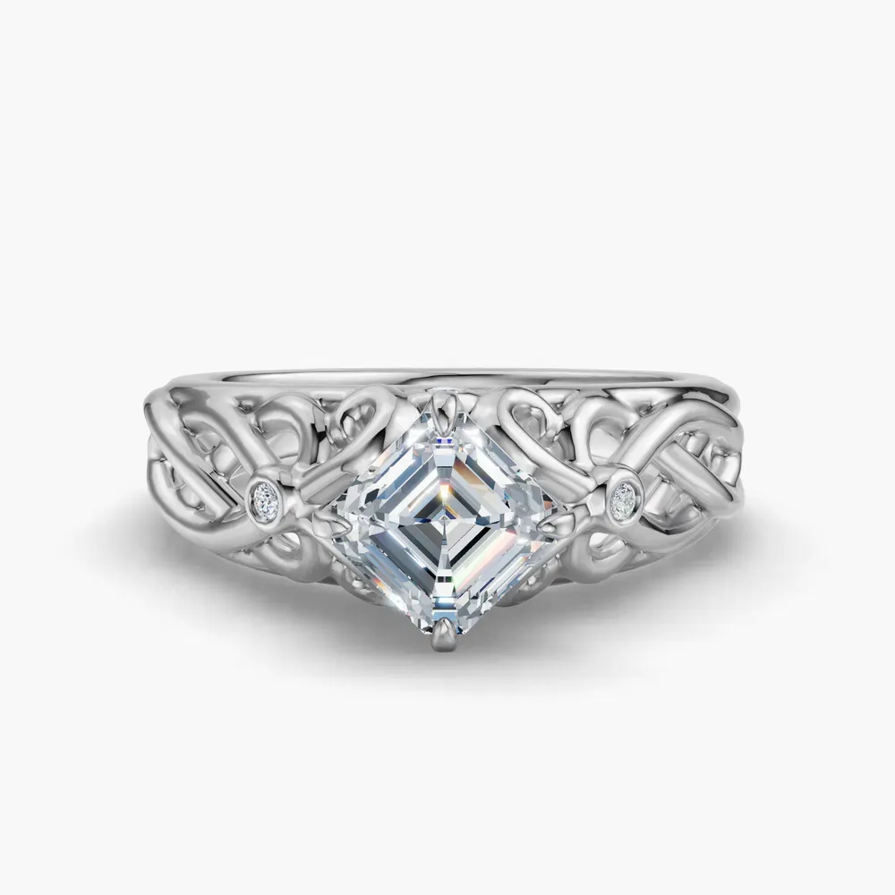 Certified 1 carat Lab Grown Diamond Asscher Cut Split Shank, Vintage, Twist Engagement Ring in 14K White Gold-Seren