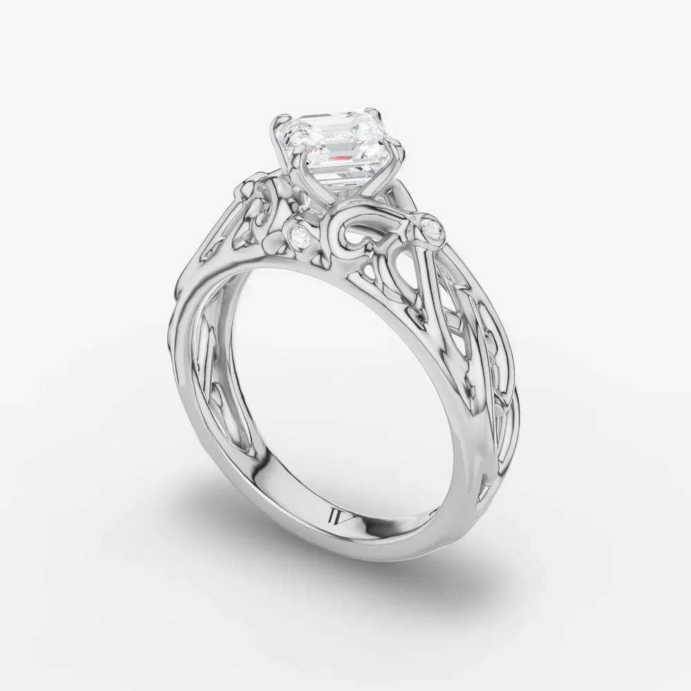Certified 1 carat Lab Grown Diamond Asscher Cut Split Shank, Vintage, Twist Engagement Ring in 14K White Gold-Seren