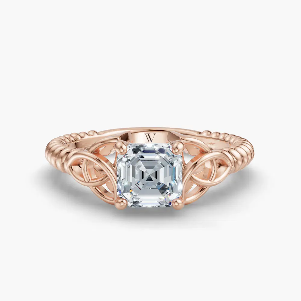 Certified 1 carat Lab Grown Diamond Asscher Cut Solitaire, Twist, Celtic Engagement Ring in 14K Rose Gold-Thalyn