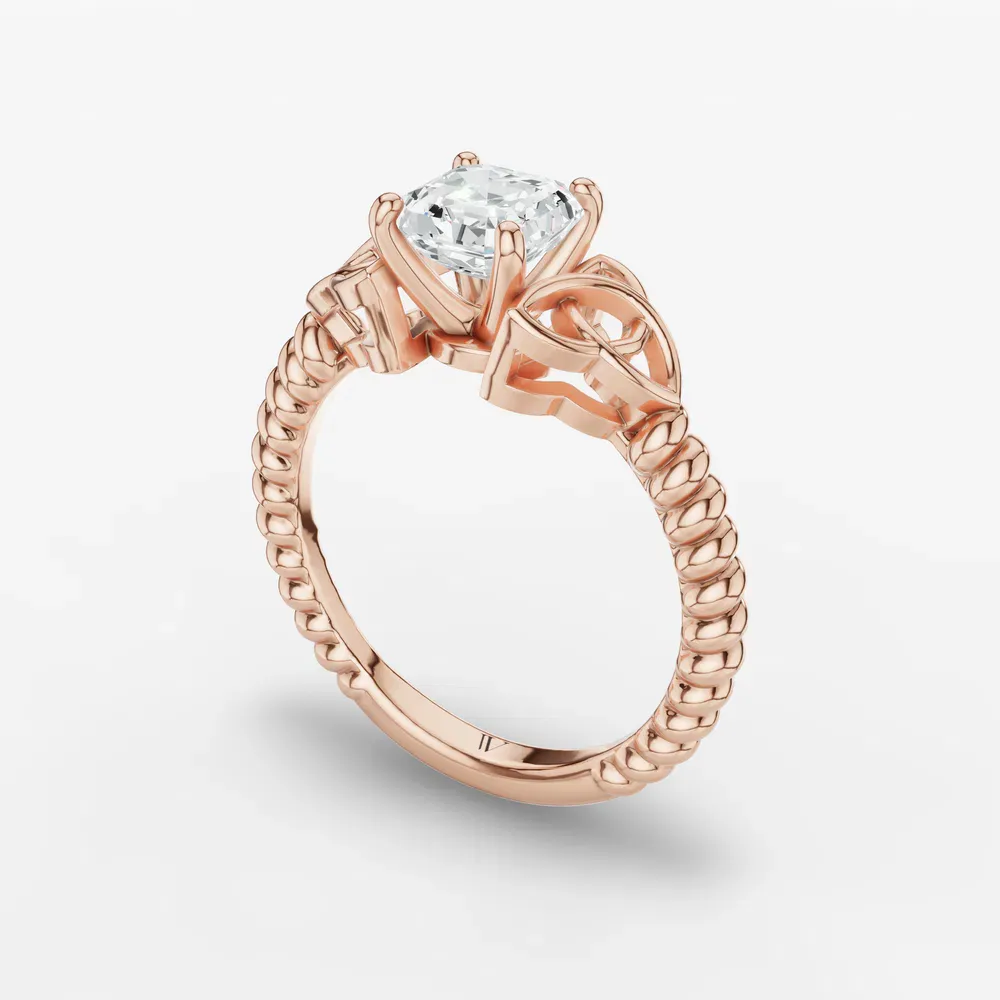Certified 1 carat Lab Grown Diamond Asscher Cut Solitaire, Twist, Celtic Engagement Ring in 14K Rose Gold-Thalyn