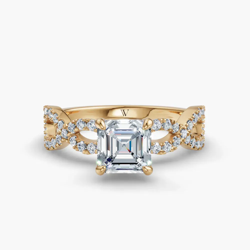 Certified 1 carat Lab Grown Diamond Asscher Cut Infinity, Twist, Pavé Engagement Ring in 14K Yellow Gold-Aurelia