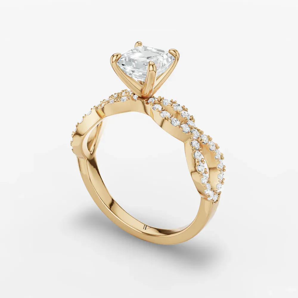 Certified 1 carat Lab Grown Diamond Asscher Cut Infinity, Twist, Pavé Engagement Ring in 14K Yellow Gold-Aurelia