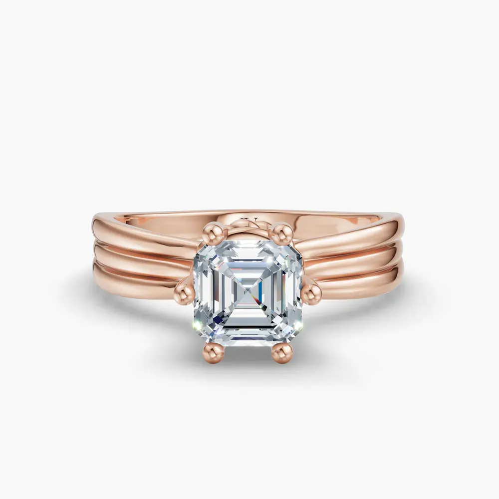 Certified 1 carat Lab Grown Diamond Asscher Cut Solitaire, Floating Engagement Ring in 14K Rose Gold-Celest