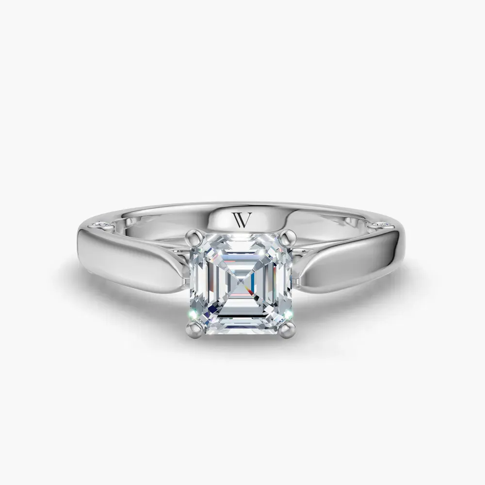Certified 1 carat Lab Grown Diamond Asscher Cut Cathedral, Nature inspired, Solitaire Engagement Ring in 14K White Gold-Saelor