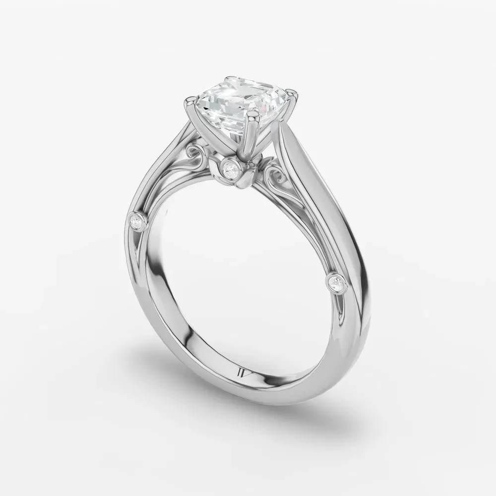 Certified 1 carat Lab Grown Diamond Asscher Cut Cathedral, Nature inspired, Solitaire Engagement Ring in 14K White Gold-Saelor