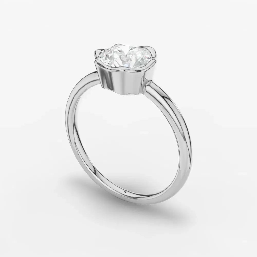 Certified 1 carat Lab Grown Diamond Round Cut Solitaire, Bezel, Nature inspired Engagement Ring in 14K White Gold-Corolla