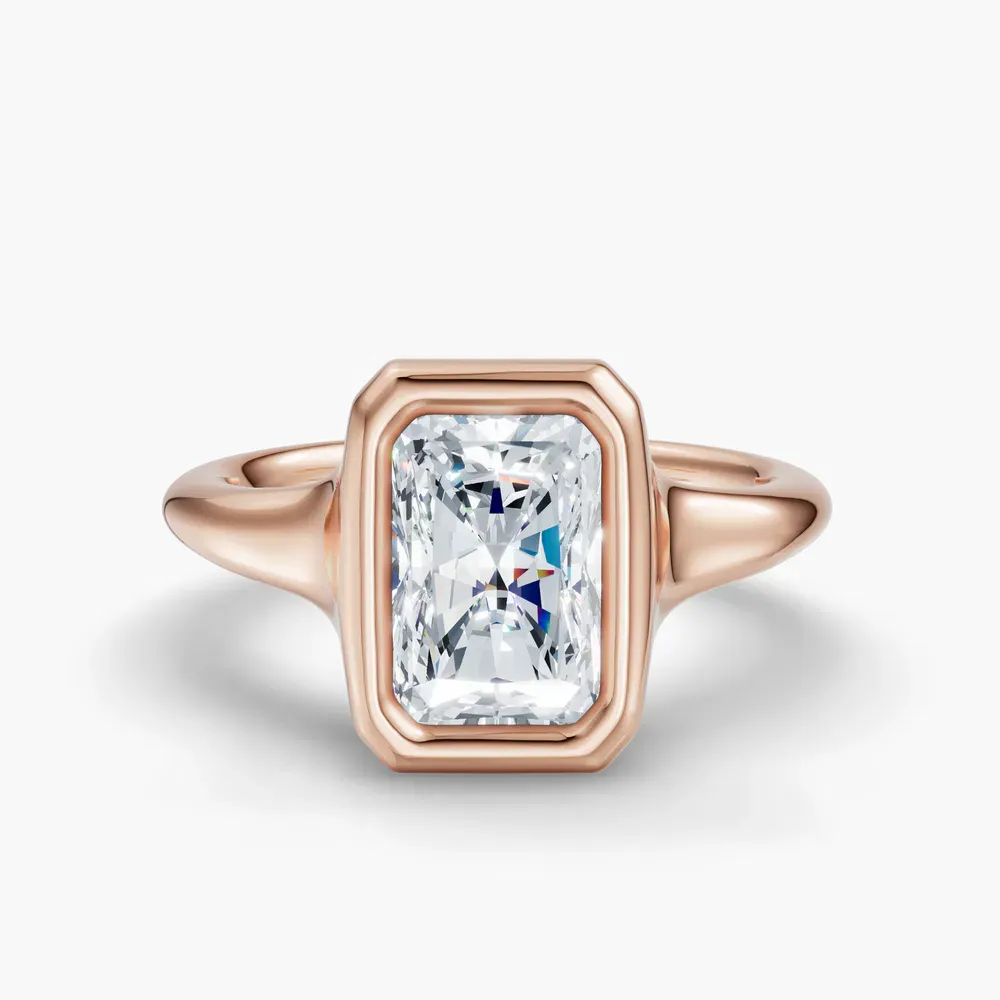 Certified 2 carat Lab Grown Diamond Radiant Cut Solitaire, Bezel Engagement Ring in 14K Rose Gold-Zayn
