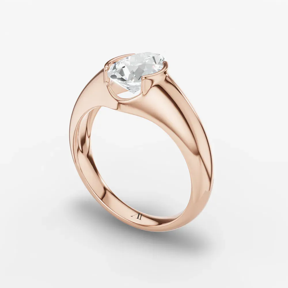 Certified 1 carat Lab Grown Diamond Pear Cut Solitaire, Bezel, East-West Engagement Ring in 14K Rose Gold-Elen