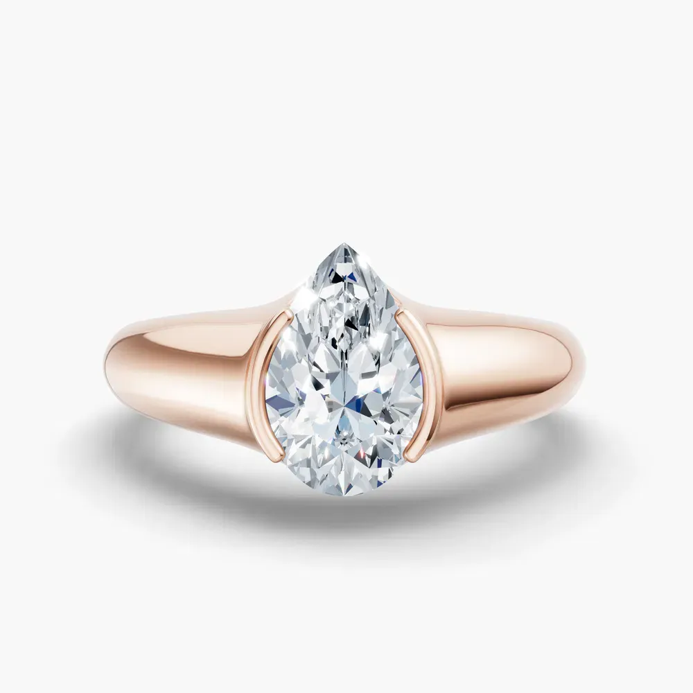 Certified 1 carat Lab Grown Diamond Pear Cut Solitaire, Bezel, East-West Engagement Ring in 14K Rose Gold-Elen