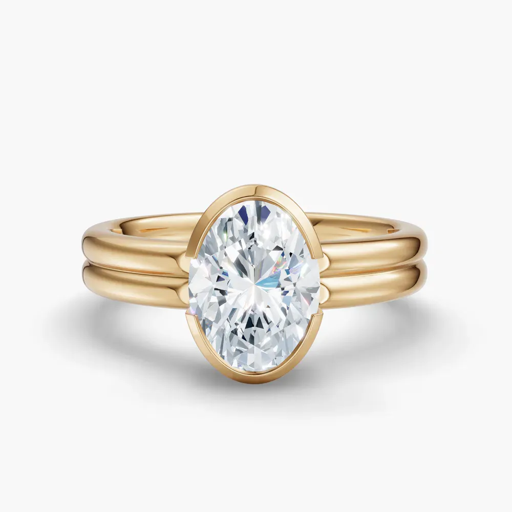 Certified 1 carat Lab Grown Diamond Oval Cut Solitaire, Bezel, Modern Engagement Ring in 14K Yellow Gold-Sena