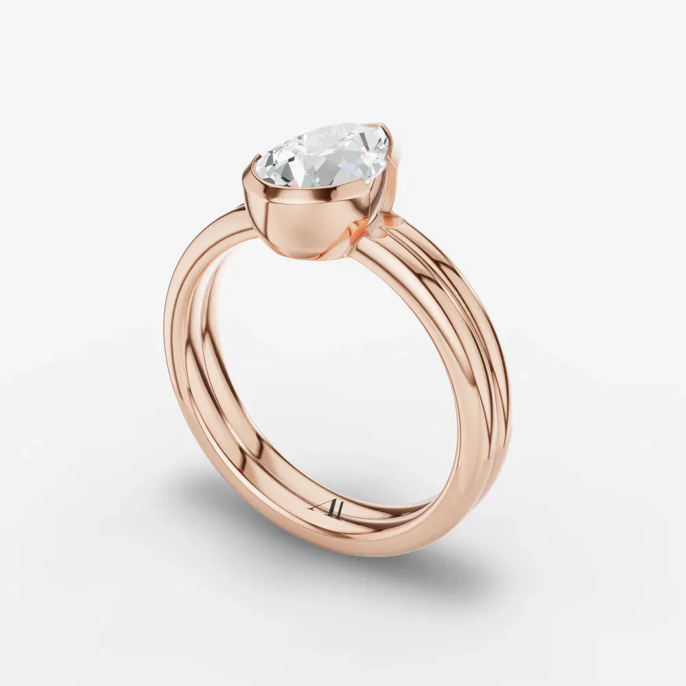 Certified 2 carat Lab Grown Diamond Pear Cut Solitaire, Bezel, Modern Engagement Ring in 14K Rose Gold-Sena