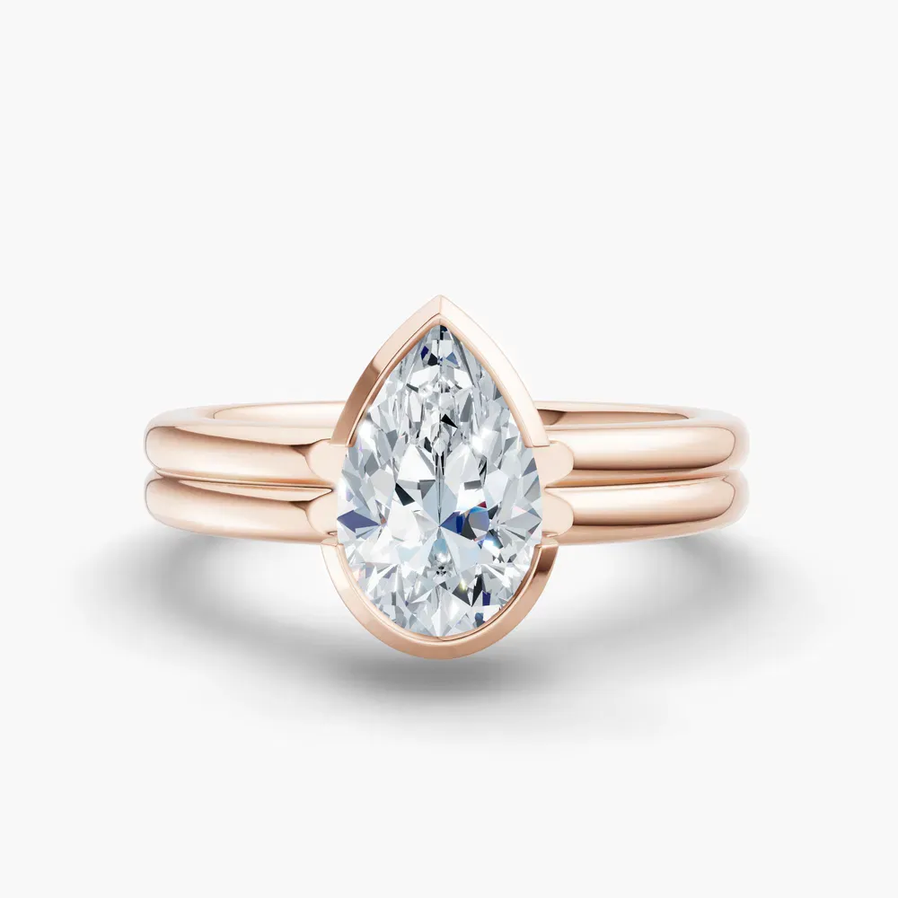 Certified 2 carat Lab Grown Diamond Pear Cut Solitaire, Bezel, Modern Engagement Ring in 14K Rose Gold-Sena