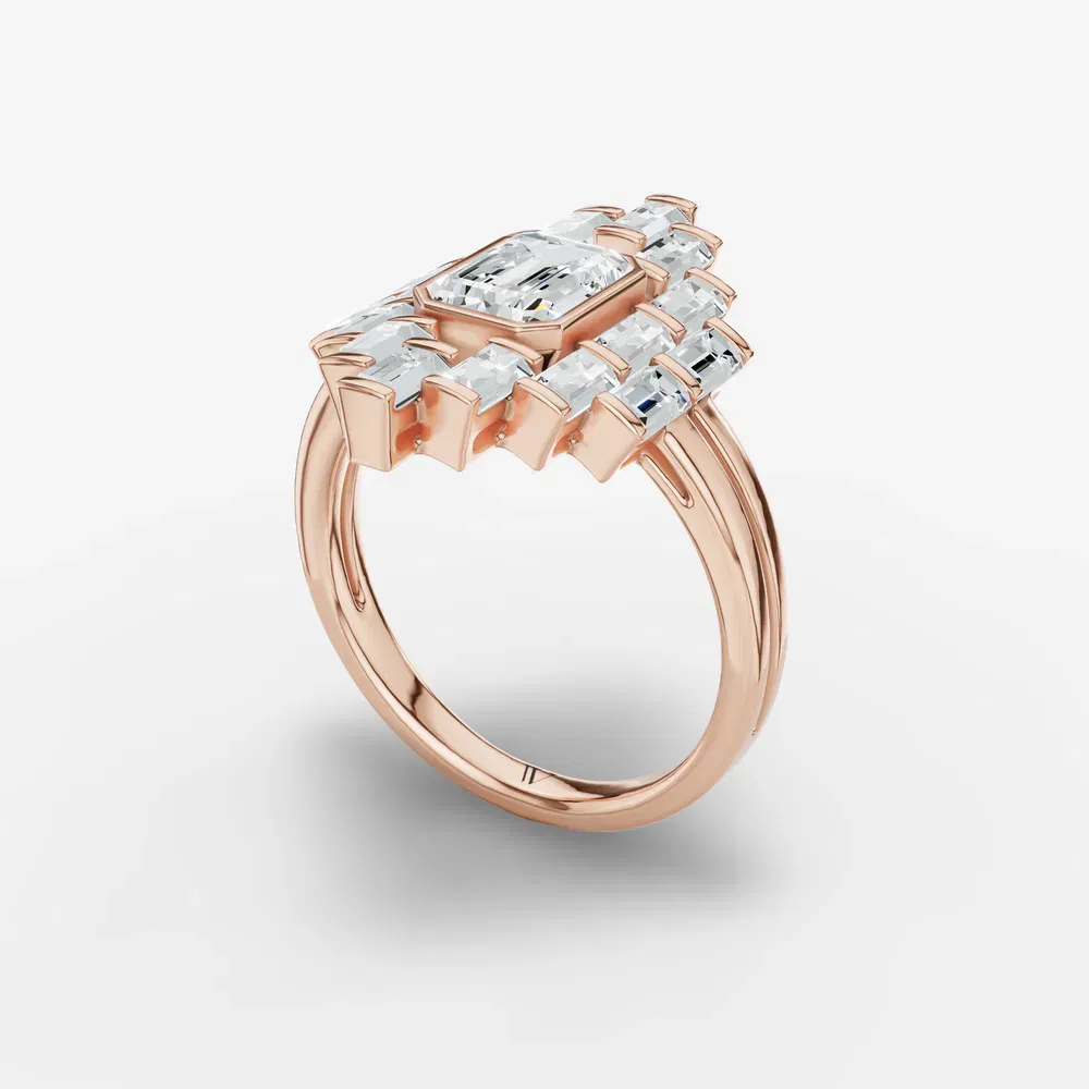 Certified 1 carat Lab Grown Diamond Emerald Cut Baguette, Bezel, Art Deco Engagement Ring in 14K Rose Gold-Kryst