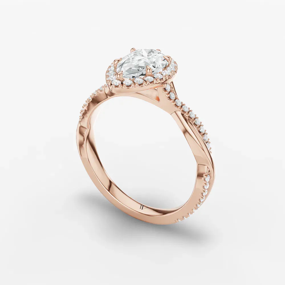 Certified 1 carat Lab Grown Diamond Pear Cut Twist, Cathedral, Pavé Engagement Ring in 14K Rose Gold-Itic