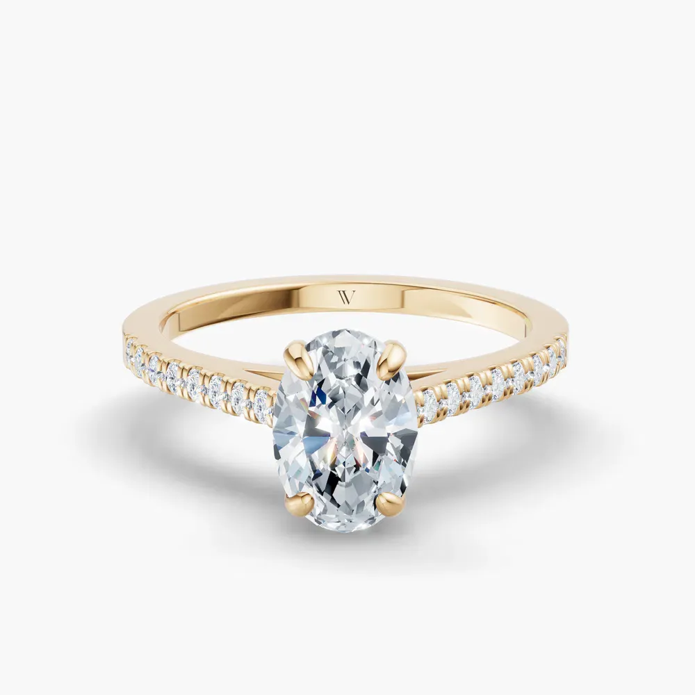 Certified 1 carat Lab Grown Diamond Oval Cut Pavé, Cathedral Engagement Ring in 14K Yellow Gold-Zirellun