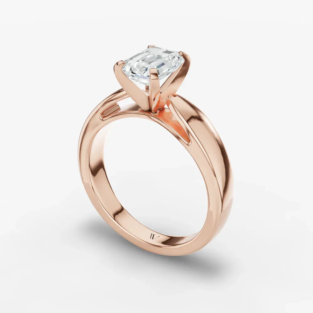 Certified 1 carat Lab Grown Diamond Emerald Cut Solitaire, Cathedral Engagement Ring in 14K Rose Gold-Arlo